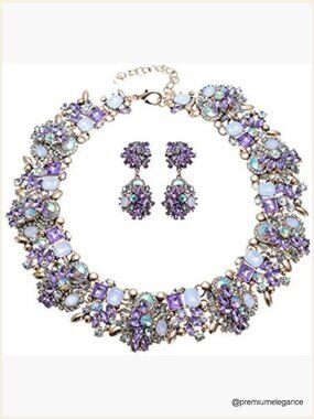 Vintage Crystal Rhinestone Choker Bib Necklace Earring Set